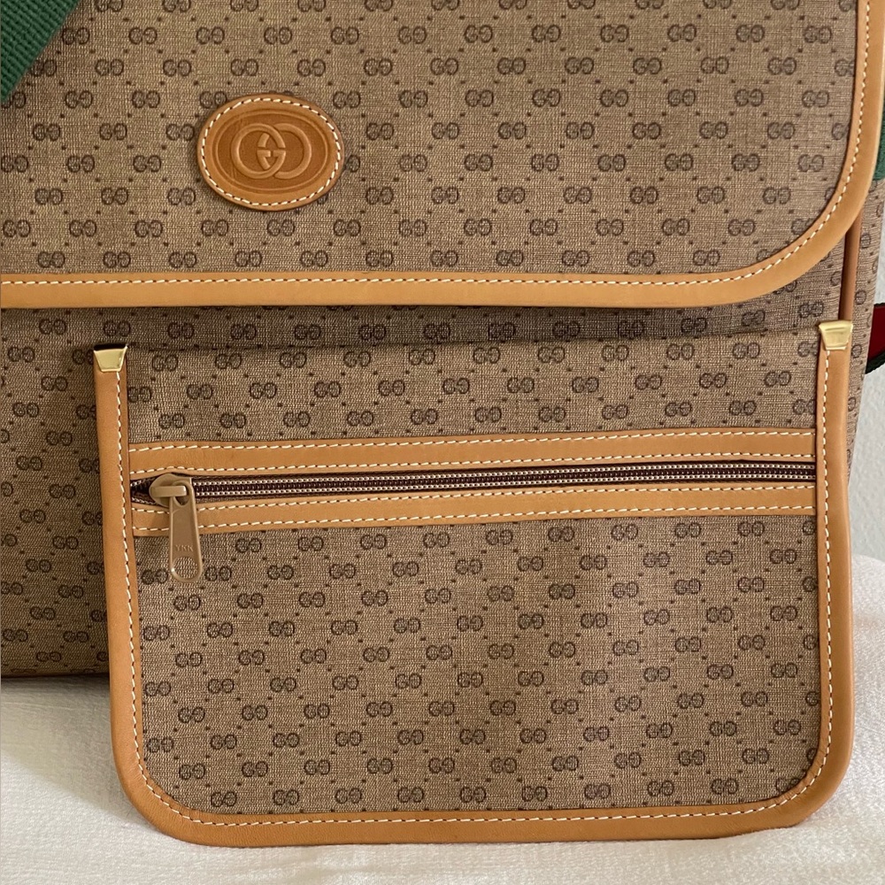 Pristine Vtg Gucci Tan PVC Micro GG Monogram Messenger Shoulder Bag & Pouch - Picture 2 of 16